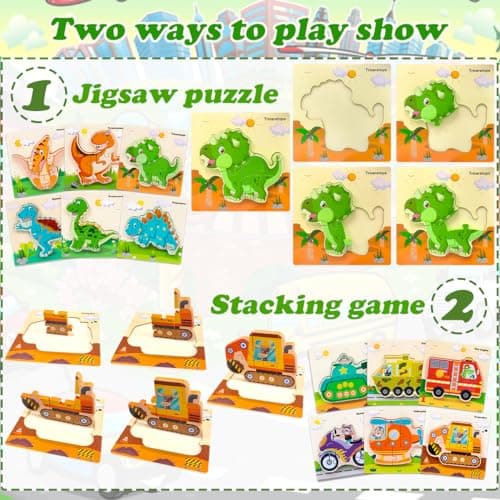 LEcylankEr Puzzle Enfant 1 2 3 Ans, 6 Pièces Puzzle Bois Dinosaure/Voiture, Puzzle Bebe Montessori pour 1 2 3 Ans, Cadeau pour Garçons Filles (Voiture)