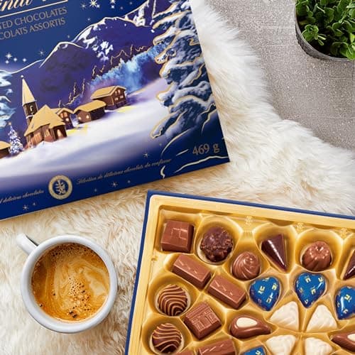 Lindt - Boîte PAYSAGE DE NOËL Assorti - Assortiment de Chocolats au Lait, Noirs et Blancs - Idéal pour Noël, 469g