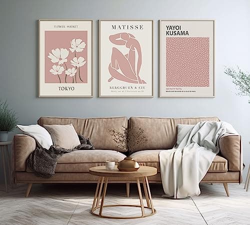 ag.art deco Affiche Decoration Murale 30x40 cm | Affiche Murale pour Salon et Chambre à Coucher | Poster Mural Sans Cadre | Lot de 3 Tableaux (Matisse Rose Pastel)