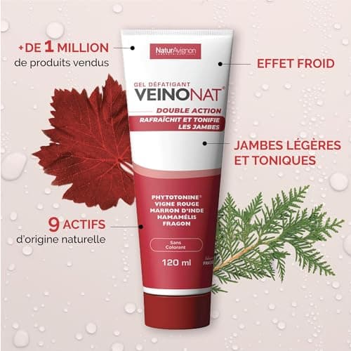 Laboratoire NaturAvignon Veinonat Gel Frais Circulation | Aide à soulager les sensations de jambes lourdes | 9 actifs 100% naturels | Vigne rouge + Marron d'Inde + Hamamélis + Fragon | 120mL