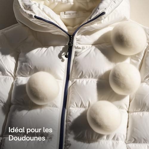 6 Boules de Séchage en Laine de Mouton Organique - Balles de Séchage pour Sèche-Linge - Boule de Sechage Réduit le Temps et Adoucit le Linge - Parfaites pour le Duvet