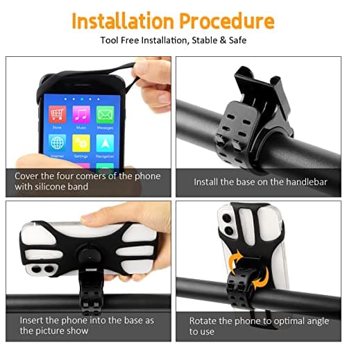 Support téléphone vélo Universel 360° Rotation Réglable Porte pour Guidons de Bicyclette/Moto Compatible avec iPhone, Samsung et 4,5-7,0 Pouces Smartphones (Noir-4)