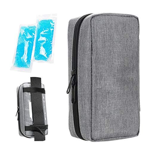 YOUSHARES Insuline Trousse Isotherme Portable avec 2 Poche de Gel - Sac de Refroidissement avec Sac de Glace pour Diabétique (Gris)