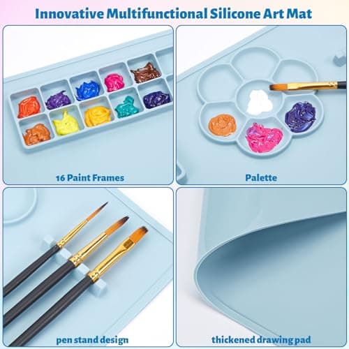 Tapis de peinture en silicone, Limous Tapis peinture avec porte-gobelet (60X40 CM/24 "x16"), palette peinture séparateur de 16 couleurs pour le bricolage et la création d'argile