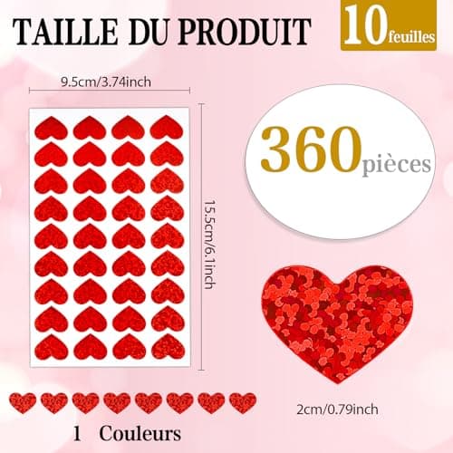 Autocollant Coeur,Gommettes Autocollantes 10 Feuilles,Autocollant Mariage,360pcs 2cm Scrapbooking Autocollant,Stickers Mariage,Autocollants pour Saint-Valentin,Fete Des Meres