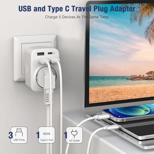 Hoppac Adaptateur Prise Anglaise, Prise Anglaise Adaptateur Francais Avec 3USB A et 1USB C,Adaptateur Voyage Multifonction 5 en 1 Prise Anglaise/UK vers France Pour UK,L'Irlande,Singapour,Dubai,Type G