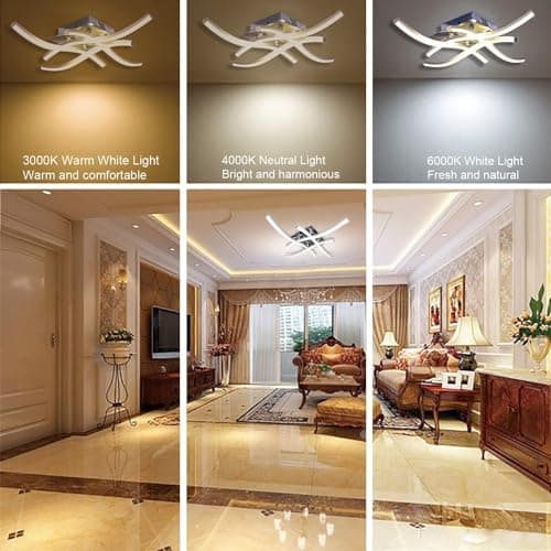 Sweier Plafonnier LED avec Dimmable Télécommande, Lustre LED Moderne 28W 2800Lumen Plafond Luminaire en forme de vague, Plafonnier Courbé pour Couloir Chambre Cuisine Salon