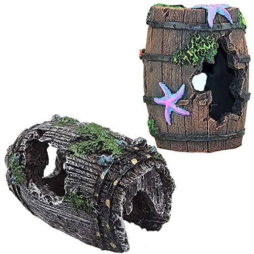 Décorations d'Aquarium, 2 Pièces Aquarium Ornement Résine, Ornements Baril Cassé, RéSine DéCoration Fish Tank, Grotte Aquarium Decoration Cave Artificielles, pour Décorations Aquarium ou Maison
