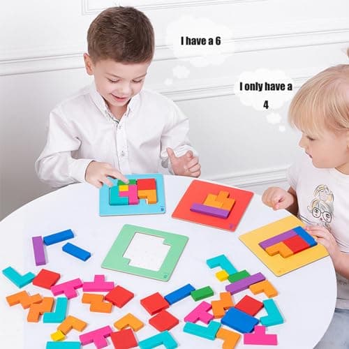 Jastonwn Tangram Casse Tete Enfant,Puzzle Tetris Tangram,Jeux Educatif 4 5 6 Ans,Tetris Jeux,Jouet Montessori 4 5 6 Ans,Tetris Puzzle 6 Ans Garcon Et Fille,Intelligence Jigsaw avec 108 Coloré Bloc