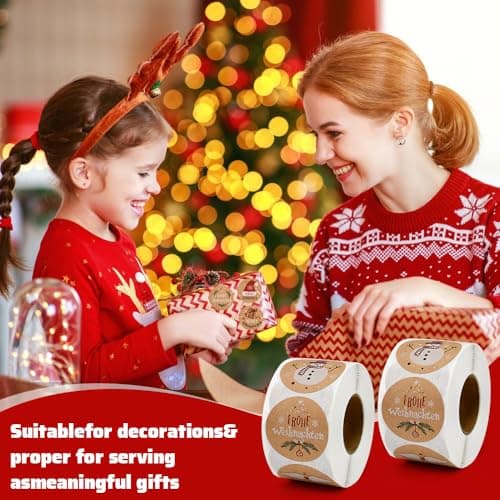 LIMITADA Gommettes Noël 1000 Pcs Autocollants De Noel Rouleau D'autocollants de Noël Etiquette Vacances Cadeau Autocollants d'enveloppe Joyeux Noël Autocollants Étiquettes Adhésives en Papier Kraft