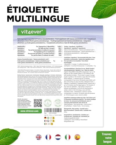 Gaba Pure - 540 g de poudre pure sans additifs - 100% acide gamma-aminobutyrique - 180 portions - Vegan - Avec dosage