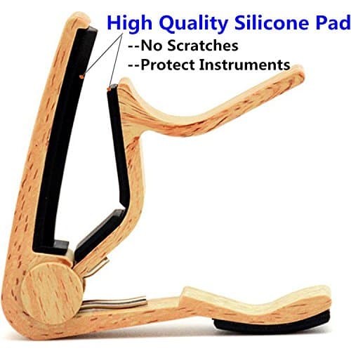 WINGO Capodastre Guitare, Alliage Capo de Guitare Pour 6 Cordes Folk Guitare Acoustique, Guitare Electrique et Ukulélé avec 5 Médiators, Original Bois Couleur.