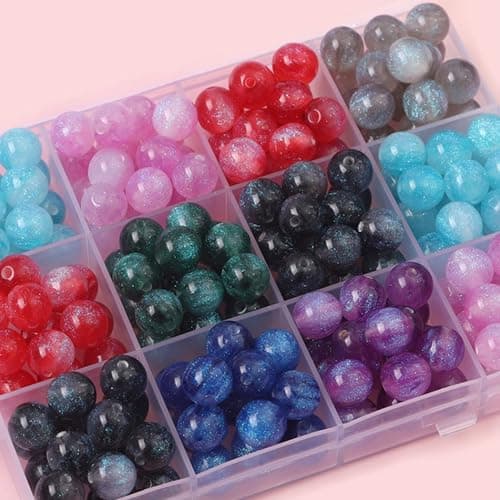 ftiemlovde 50 Rondes Perles pour Bracelet,Oeil Collier Perle Pierre Naturelle pour Bijoux (Bleu Scintillant 10mm)