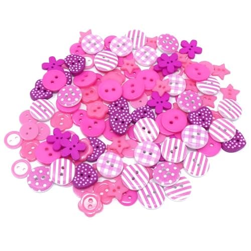 Special-Touches Lot de 150 boutons en bois, acrylique et résine pour création de cartes – 15 couleurs au choix (rose vif)