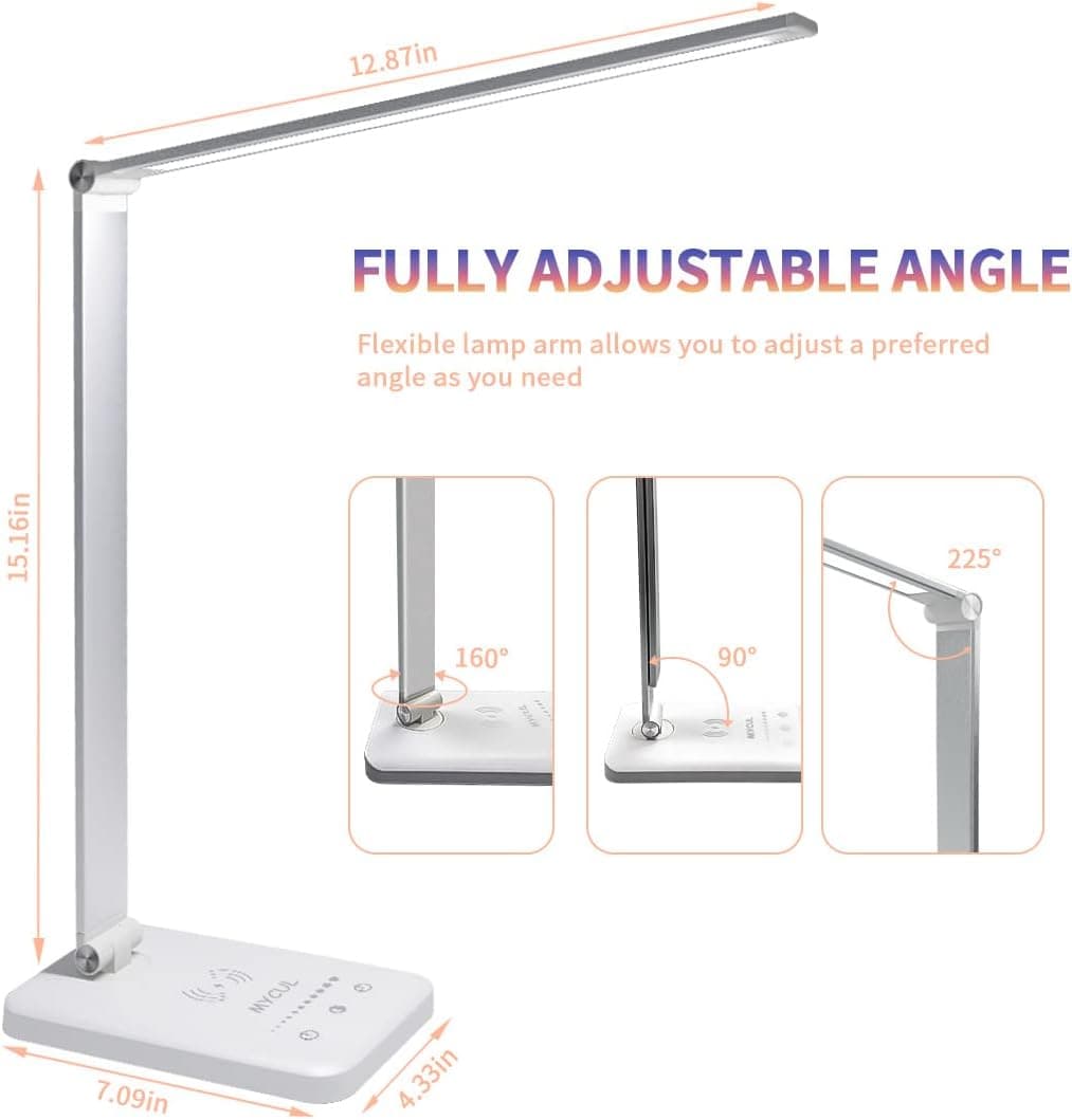 Lampe de Bureau avec Chargeur sans Fil,Lampe de chevet Avec Port USB,Blanc