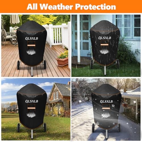 QLSXLB Housse Barbecue Exterieur Rond, Oxford 600D Robuste Bache de Protection BBQ Φ50x81cm, Couverture de Grill Anti-Vent/Anti-UV/Anti-l'eau/Anti-l'Humidité/Antipoussière Noir