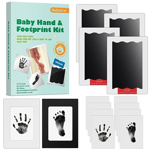 Nabance Kit Empreinte Bebe 4pcs Empreintes Bébé Kit Empreinte Chien kit Empreinte Pieds et Mains Bébé Empreinte Chat Emprunte Mains Bébé avec 8 cartes 2 Cadres Photo Souvenirs de famille 0-6 mois