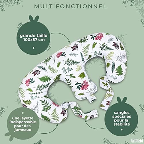 Bellochi Coussin d'allaitement Jumeaux avec Housse Coussin Allaitement - 100% Coton - Oreiller Allaitement Multifonction (Copse)