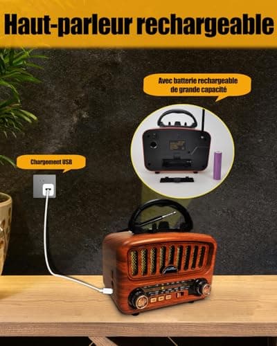Poste Radio Portable avec Haut-Parleur Bluetooth, AM/FM/SW Petite Radio Vintage avec Haut-Parleur 5W et Bluetooth 5.0, Transistor Radio a Pile avec Fonction USB/TF/AUX (Or)