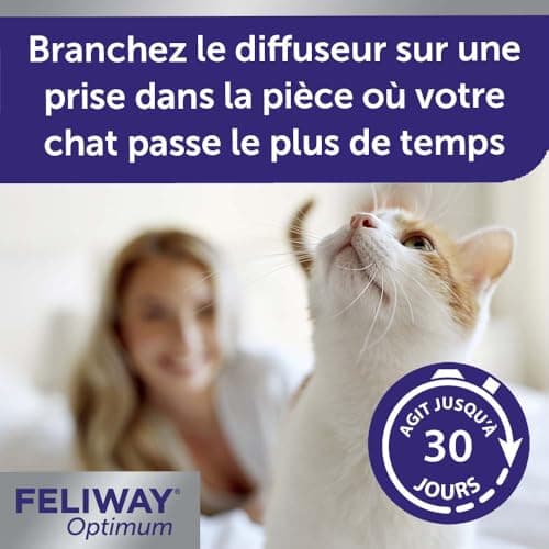 FELIWAY Optimum - Anti-Stress pour Chat - Complexe de phéromones apaisantes pour Une sérénité renforcée - 1 Recharge 30 Jours