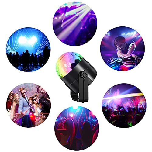 Gvoo Lampe de Scène, 360° Rotative Boule Disco Jeux de Lumière 5W Ampoules LED 7 RGB à Commande Sonore Mini Projecteur Boule à Facette Eclairage pour Fête Soirée DJ Disco Bar Club Noël