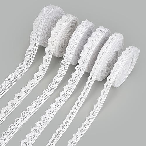 6 Rouleaux Dentelle Blanche, Ruban Dentelle Vintage DIY Dentelle Ruban, Ruban Dentelle Blanc, Ruban en Dentelle Vintage, Bordure en Dentelle pour Déco d'anniversaire Bricolage Artisanat, 4.5m/rouleau