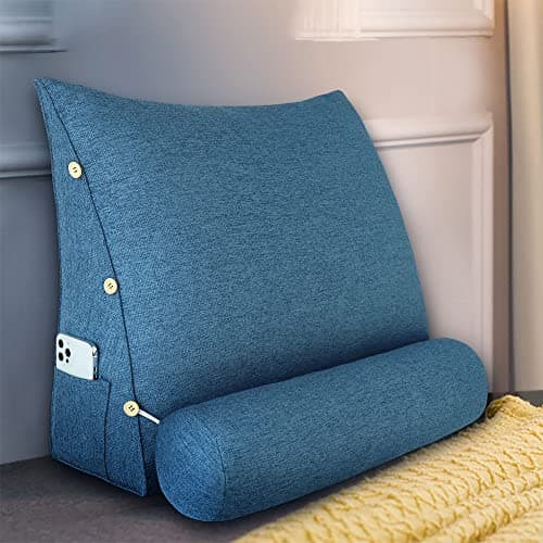 Rucener Coussin de Dossier pour Lit Coussin de Lecture pour Dossier de Lecture Coussin de Dossier Triangulaire Coussin à Coins Coussin de Lecture en Mousse Bleu 60 CM