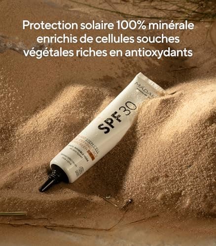 MÁDARA Organic Skincare | Écran solaire anti-âge pour le visage aux cellules souches végétales SPF30-40 ml, écran solaire minéral teinté, UVA/UVB à large spectre, certifié COSMOS Natural.