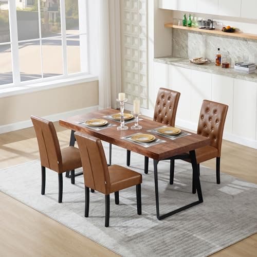WOLTU Lot de 4 Chaises de Salle à Manger, Chaise de Salon avec Dossier Haut, Chaise de Cuisine Rembourrée, Chaise en Similicuir avec Pieds en Bois Massif, Marron, EZS20br-4