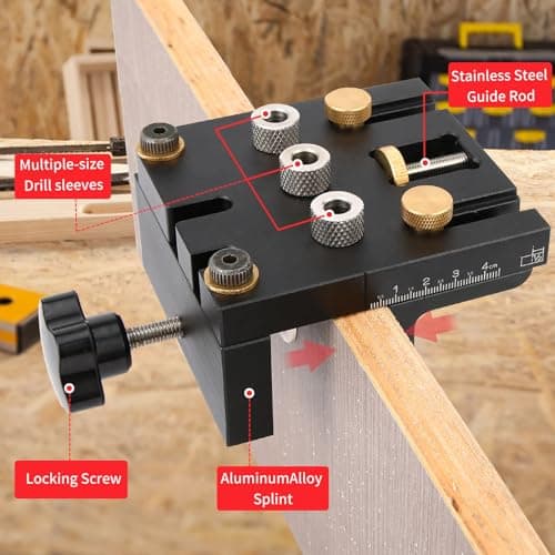 Gabarit de perçage 6/8/10/15mm Kit de gabarit de goujon à centrage automatique pour le travail du bois Trous de cheville exacts,avec clip de positionnement Guide de perçage réglable Localisateur