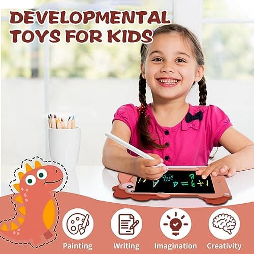 ACAMMZAR Tableau Enfant Ardoise Magique d'écriture LCD Jouet de 8,5 Pouces, Tablette Enfants, Tableau Dessin Enfants de 2 3 4 5 6 7 Ans, Filles Garçons Cadeau d'anniversaire, Dinosaure Jouets, Rose