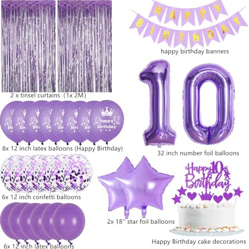 Décoration 10 ans anniversaire fille violet,Rideau Frange Anniversaire 10 ans violet,Ballons 10 ans anniversaire fille violet,Decoration Anniversaire 10 ans fille,10 ans violet Frange Brillant