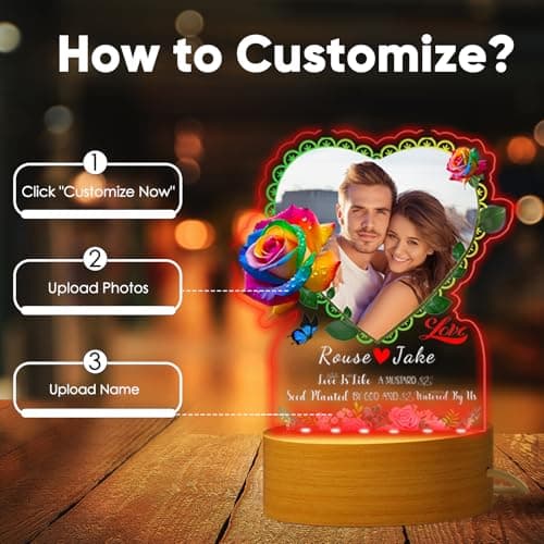 Lampe Personnalisé avec Photo, Cadre Photo Personnalisé Cadeau Noel Couple, Copain Copine, Cadeau Anniversaire Femme Homme, Idee Original Lumineux Cadeaux pour Elle, Romantique Valentin (Rose)