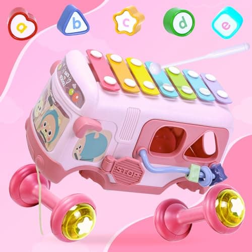Yellcetoy Jouet Fille 1 an, Jouets Bebe 12 à 18 Mois Bus Musicaux Sensoriel avec Xylophone, Trieur de Formes Jouet éducatif précoce, Cadeaux d'anniversaire pour Les Enfant 12 Mois+