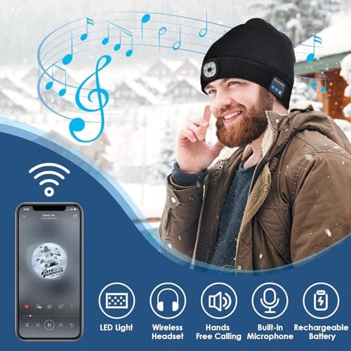 Lenski Idee Cadeau Homme Original Utile, Idee Cadeau Noel Original, LED Bonnet Bluetooth Homme, Bonnet Homme/Femme, Cadeau Papa, Cadeau Anniversaire Homme Original, Cadeau Homme Noel, pour du Sport