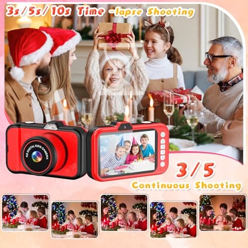 Appareil Photo Enfant, Ushining 3,5 Pouces Grand Écran 1080P Appareil Photo Numérique Enfant avec Objectif Zoom Rotatif à 360° Flash LED Carte de 32 Go, Caméra Vidéo Cadeau pour Enfants 3 à 12 Ans