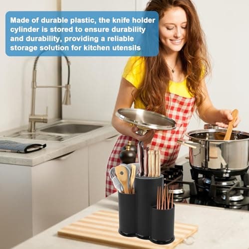 GOEDCH 3 en 1 Blocs à Couteaux Vides Universel: 23 X 22cm Noir Support de Bloc à Couteaux Rond Universel, Bloc Couteaux Universel, Porte Couteau Universel avec Fentes pour Cuisines, Restaurants
