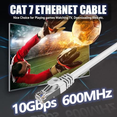 Cable Ethernet 20m, Cable RJ45 Cat 7 Blindé Haute Vitesse 10Gbit/s 600MHz S/FTP Cable Reseau Blanc Gigabit Extérieur Imperméable Cable LAN Cable Internet pour Routeur Switch Modem