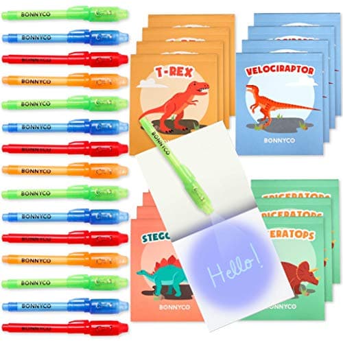 BONNYCO Stylo Encre Invisible et Carnet de Notes, Pack 16 Dinosaure Petits Cadeaux Anniversaire pour les Garçons et Filles | Cadeau Anniversaire Enfants et Jouets Pinata | Anniversaire Dinosaure