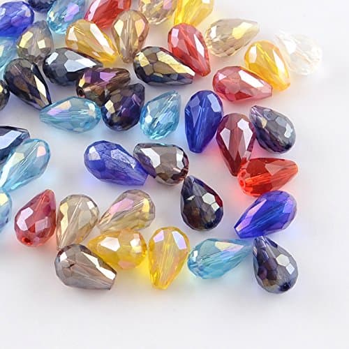 X44-30 Perles en verre tchèques en cristal – Multicolore – 15 mm x 10 mm – Forme de goutte – Perles de bijoux polies au feu