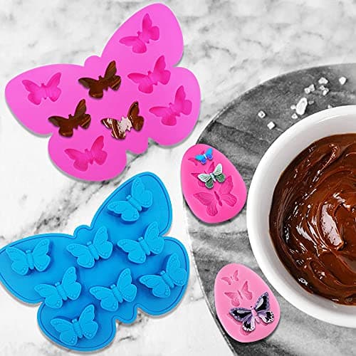 SENHAI Lot de 4 moules en silicone en forme de papillon – 2 mini moules en forme de papillon et 2 plateaux en silicone en forme de papillon normal, pour chocolat, bonbons, savon, glaçons