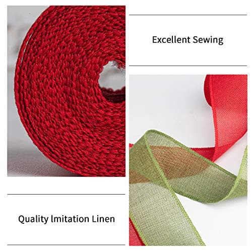 Ruban de lin, Large Tissu Toile Ruban de Cordon de Jute pour Emballage Cadeau Arbre de Noël Décoratif(5 rouleaux)