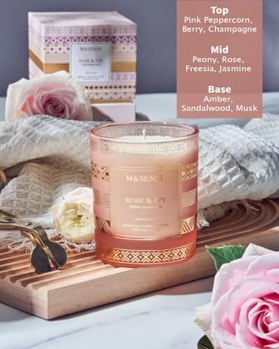 M&SENSE Bougie Rose Ivy, Bougies parfumées pour femmes, bougies de soja naturel à combustion lente de 45 heures 210g, bougies d'aromathérapie de luxe pour soulager le stress, décoration d'intérieur