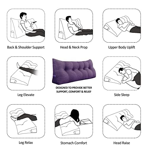 Johnear Coussin de Lecture pour lit ou canapé, Traversin Gros Coussin Dossier Lin,Oreiller Triangulaire Coussin Coin, tête de lit,Coussin pour Lombaire Jambe, cale Dos Plage, Violet 200 x 20 x 50 cm
