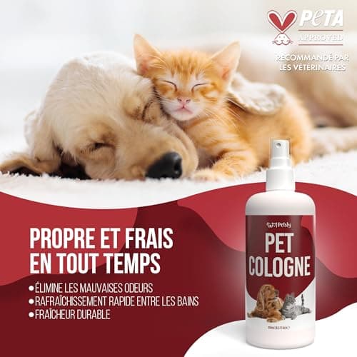 Petsly® Parfum pour Chien & Chat - 250ml - Arôme de Pêche - Neutralise les Mauvaises Odeurs - Parfum Chien - Parfum Chat - Eau de Parfum pour Chien, Déodorant pour Chien, Parfum pour Litiere à Chat