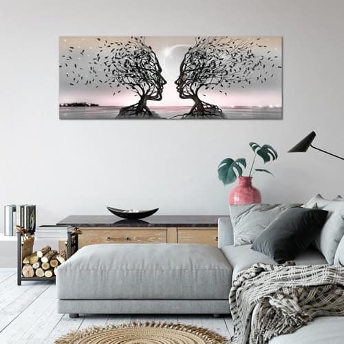 Runa Art Tableau Decoration Murale - Couple d'Amoureux - Moderne Toile non Tissée - Salon Salle - Abstrait Arbre Gris Rose - 044812b