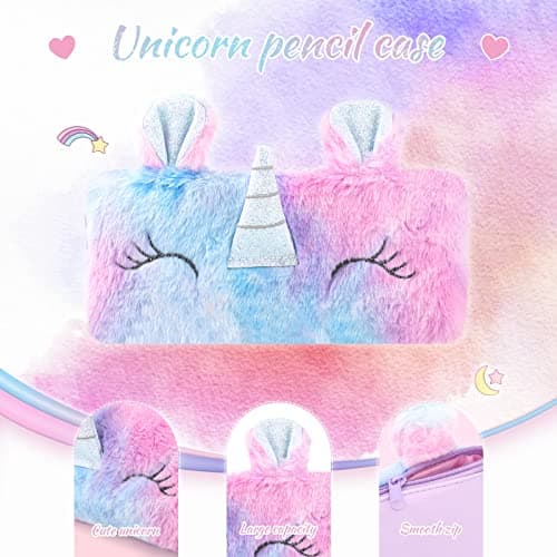 Anyfirst Licorne Journal Intime Fille en Peluche avec Clé et Cadenas, Set de A5 Carnet Secret Fille Comprend Trousses à Crayons, Journal Intime comme Cadeau Licorne Fille 5-12 Ans, Multicolore
