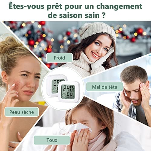Vinabo 2 pièces Petit Thermomètre Hygromètre Intérieur Digital à Haute Précision, Indicateur Niveau de Confort pour Bureau,Chambre de bébé Vestiaire