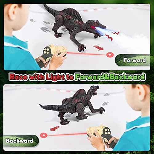 FRUSE Dinosaure Télécommandé Jouet Electrique,Jouet Dinosaure avec Traçage Lumière,Brume de Pulvérisation,Lumière LED,Spinosaurus Telecommande pour Les Garçons Filles âgés de 3 4 5 6 7 8(Rouge)