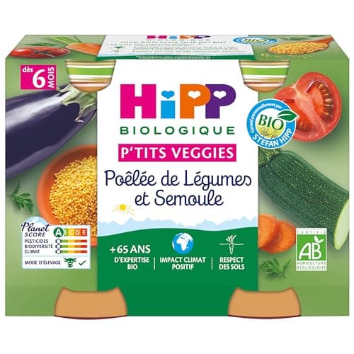 HiPP Biologique P'tits Veggies 2 Variétés dès 6 Mois 6 Paquets de 2 Pots de 190g